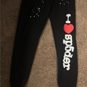 Black I ❤️ sp5der Bottoms with Red and White Accents